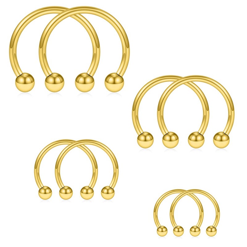 SCERRING 8PCS 16G Stainless Steel Nose Septum Horseshoe Earring Eyebrow Septum Lip Helix Tragus Cartilage Piercing Ring 6mm,8mm,10mm,12mm - Gold - Image 1